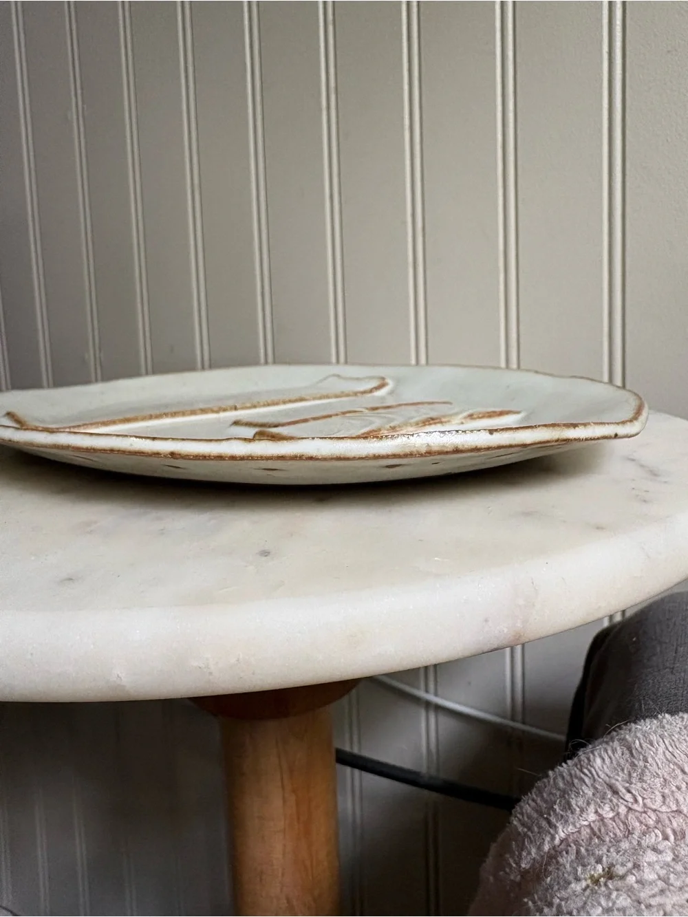 Vintage Primitive Studio Pottery Serving Plate/Platter Cream & Brown Wood Grain